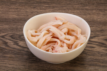Marinated squid slices in the bowl