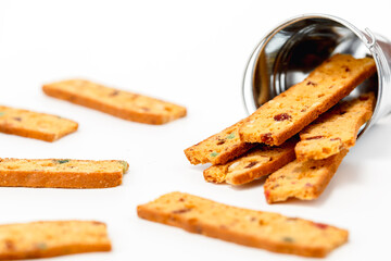 Homemade delicious biscotti on white background for bakery, food and eating concept
