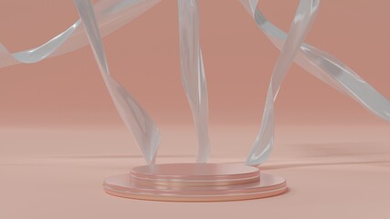 pink modern luxury podium decorated with white silk fabric backdrop, pastel elegant stage display, 3d rendering