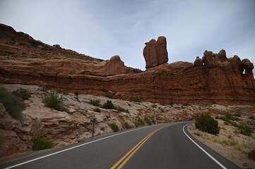 GARDEN OF THE GODS RED ROCKS AND CLOUDY STORMY SKY IN MOAB UTAH