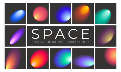SPACE Gradient Wallpaper Bundle. Shiny spheres in the background. Holographic Abstract Multicolored vector template background