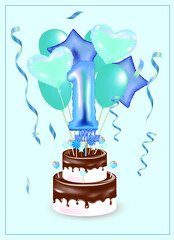 Happy first birthday card. vector illustration