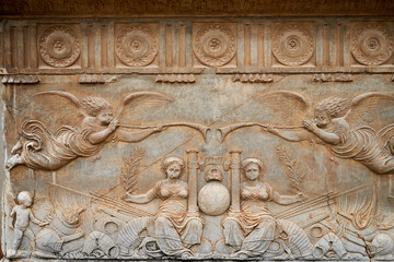 Stone relief in the Palace of Carlos V in the Alhambra in Granada in Spain