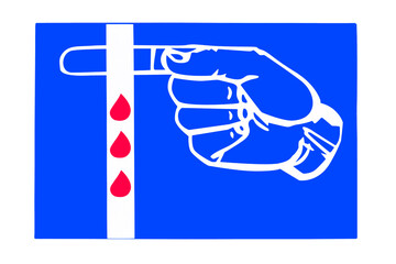 Blood on finger line icon. Bleeding blood from the cut finger wound. Injured finger with bleeding open cut wound. Hand pointing finger sign.
