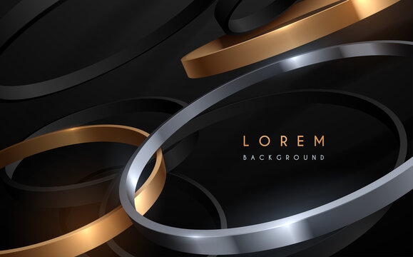 Abstract black gold and silver rings background