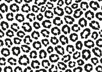 Leopard skin fashion print for clothes, textile, fabric, wallpaper. Animal skin seamless pattern in black and white.