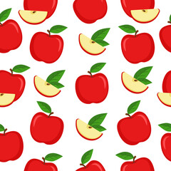Seamless pattern with red apples on a white background. Fruit design. Can be used for wallpaper, pattern fills, web page background, surface textures