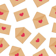 Seamless pattern, cute envelope with a heart on a white background. Can be used for wallpaper, pattern fills, web page background, surface textures
