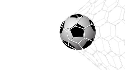 Realistic football in net isolated on white background, vector illustration