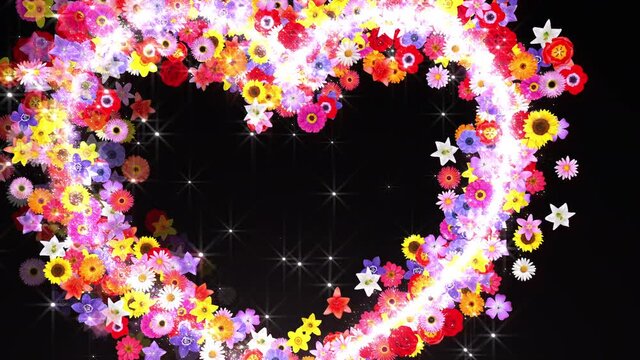 Heart Flower Mix Glitter Sparkling Particles Love Fireworks background.