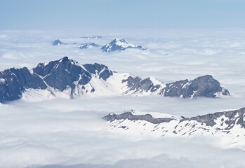 Switzerland, Panoramic view on Snow Alps and Blue Sky around Titlis mountain