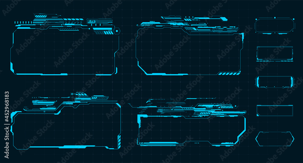 Poster sci fi hud modern futuristic user interface square frames blocks set. high tech screen digital holog