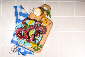 Seafood kebabs, octopus on skewers