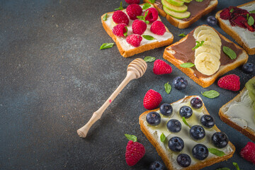 Healthy fruit and berry sandwiches