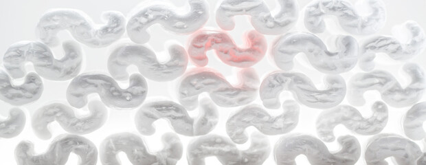 An abstract pattern of many raw shapes with one pink object.