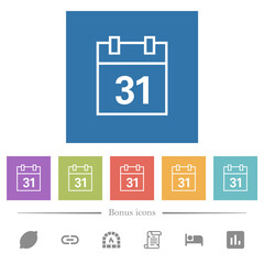 Calendar outline flat white icons in square backgrounds