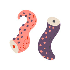 Doodle abstract illustration of severed octopus tentacles - pink and violet. Doodle drawing. Vector isolated on white background.