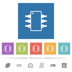 Integrated circuit alternate version flat white icons in square backgrounds