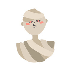 Cute Halloween doodle illustration of a mummy in gray colors with blush. Pretty Halloween character. Vector isolated on white background.