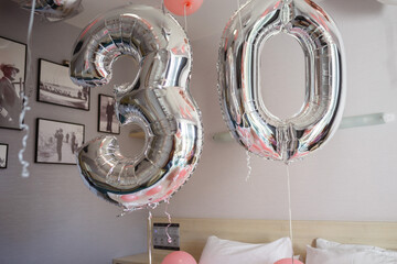 Room decorated with colorful balloons for party - 452969920