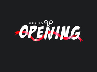 Grand opening vector background. Scissors and red ribbon non-standard design element for banner or backdrop for the opening ceremony