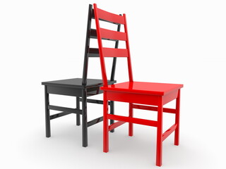 Concept of two chairs in black and red