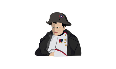 Napoleon Bonaparte with an angry mem face. A historical figure in the white background