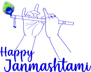 Vector illustration of a Krishna Hand Holding a Flute for Happy Janmashtmi. isolated on white background.
