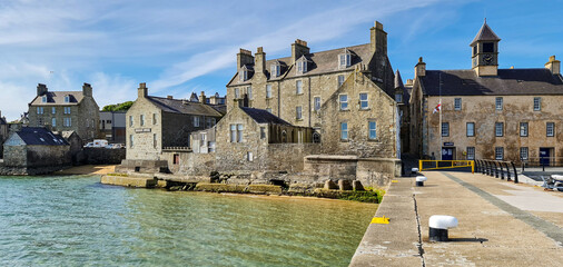 Detail of Lerwick's old stone and slate buildings from the Harbour showing the power of the sea