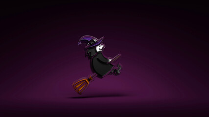 Fototapeta na wymiar Witch 3d icon on purpure background. Happy Halloween. 3d render.