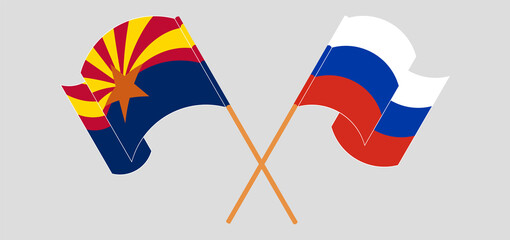 Crossed and waving flags of the State of Arizona and Russia