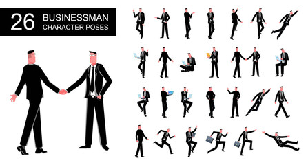 Businessmen set. 26 character poses. Vector illustration.