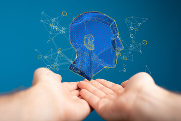 Human head and brain.Deep learning , Machine learning and artificial intelligence , AI Technology,