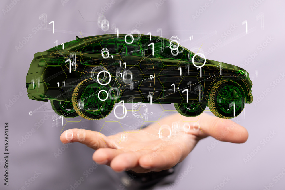 Poster Autonomous car with HUD graphic of Navigation system driving