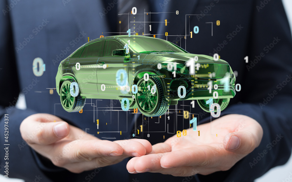 Poster Autonomous car with HUD graphic of Navigation system driving