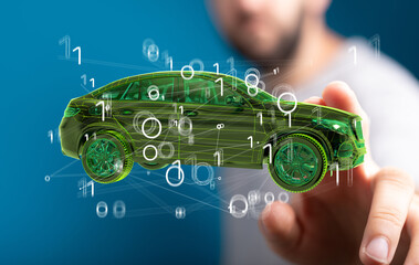 Autonomous car with HUD graphic of Navigation system driving