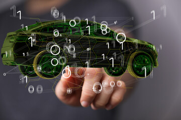 Autonomous car with HUD graphic of Navigation system driving