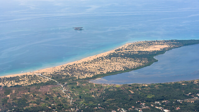 Aerial view of southern coast of Corfu island