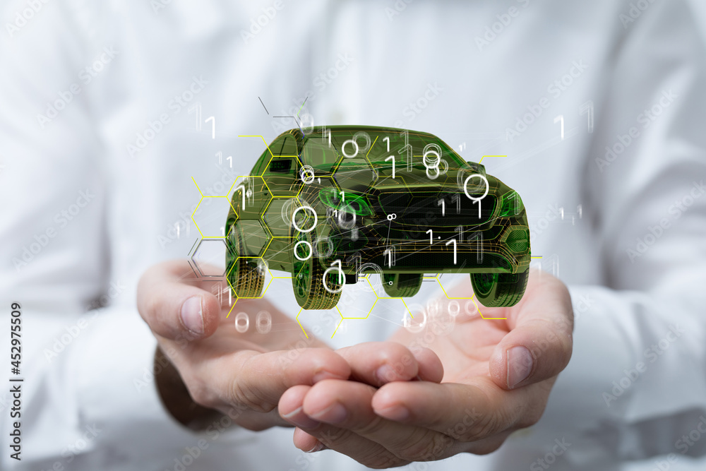 Poster Wireframe rendering of autonomous electric car