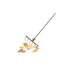 Vector cartoon flat rake for leaf removal isolated on empty background-garden tool,agricultural concept,web site banner ad design
