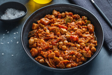Stew vegetables with tofu in bowl
