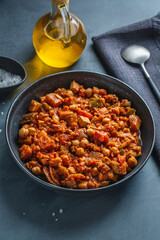 Stew vegetables with tofu in bowl