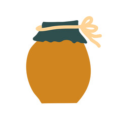 Jar with honey vector illustration isolated on white. Honey jar cartoon doodle scandinavian style. free space for text isolated on white background