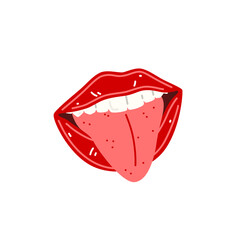 Open Mouth With Red Lips and Tongue Sticking Out. Vector illustration