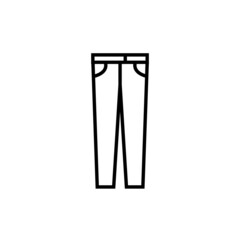 Denim pants or jeans black line icon. Modern clothes or apparel. Trendy flat isolated outline symbol sign can be used for: illustration, logo, mobile, app, design, web, dev, ui, ux, gui. Vector EPS 10