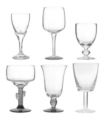 Group of vintage wine glass on white background