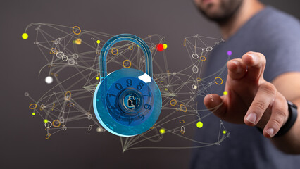 Security Shield concept, data protection. Shield with dots and lines connectio