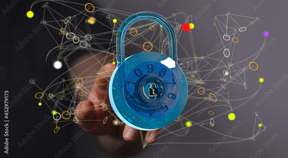 Fototapete Cybersecurity of digital network systems with computer security enginee