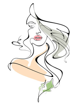 women long hair style picture, drawning picture women on white background