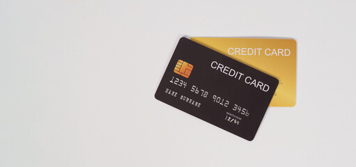 Black and gold credit card isolated on whitebackground.Two credit card .